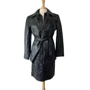 Leather & Soul M/L Patchwork Leather Jacket Vest Skirt 3 Pc Suit Set Biker Goth